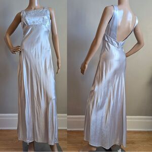 Vintage 90s All That Jazz Silver Formal Maxi Dress Satin Sequins Size 5/6